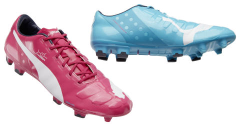 puma boots one pink one blue